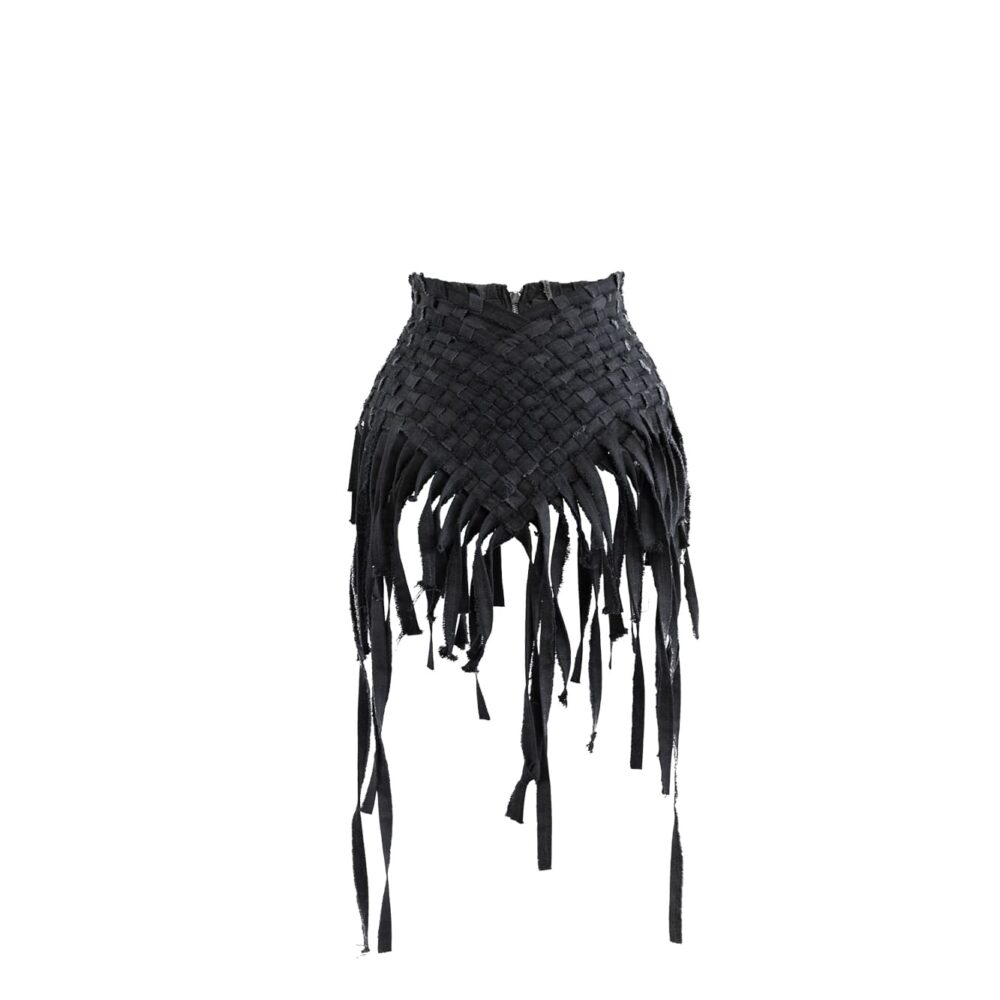 Black denim corset-belt